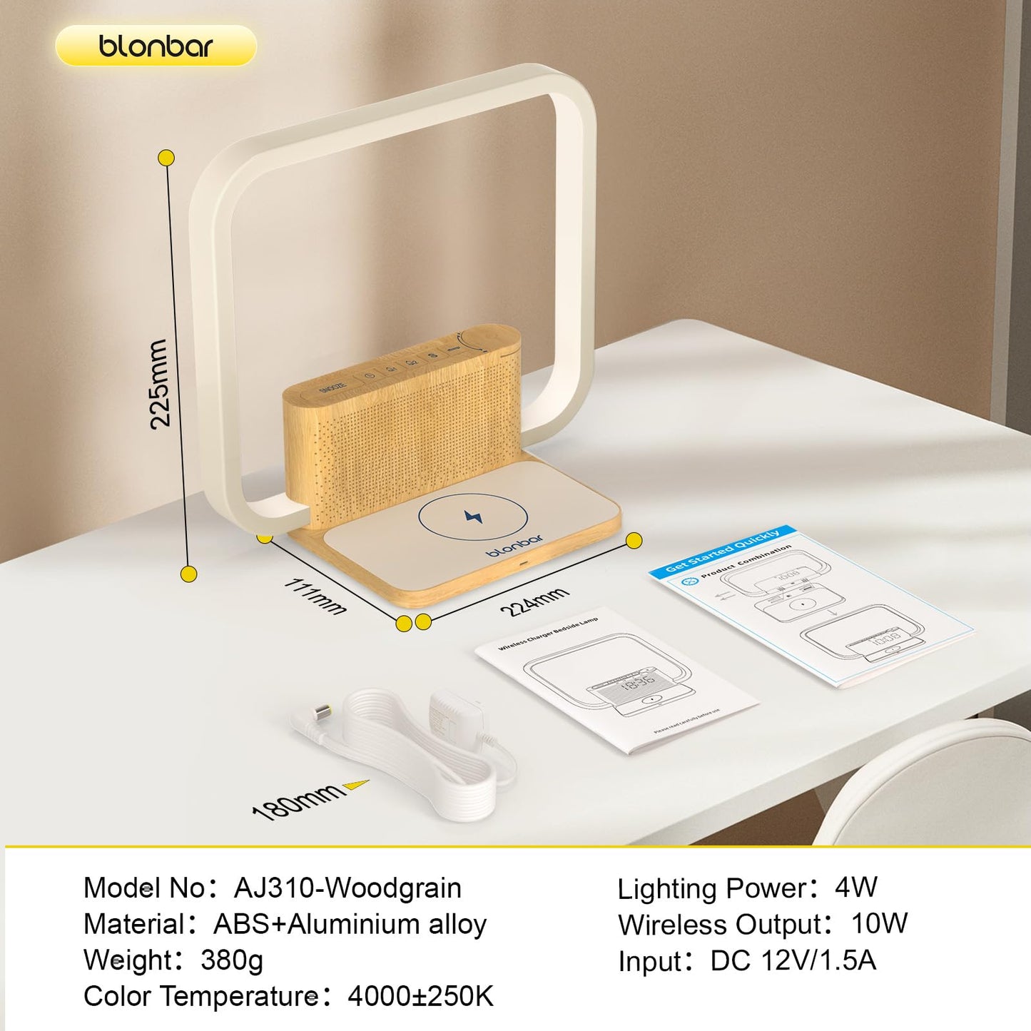 Sunrise Alarm Clock with Wireless Charging Desk Touch Lamp 3 Level Dimmable Wake-up Light Bedside Lamps for Bedroom Living Room,Sunrise Lamp with 10 Natural White Noise Sound 30/60/90 Mins countdown