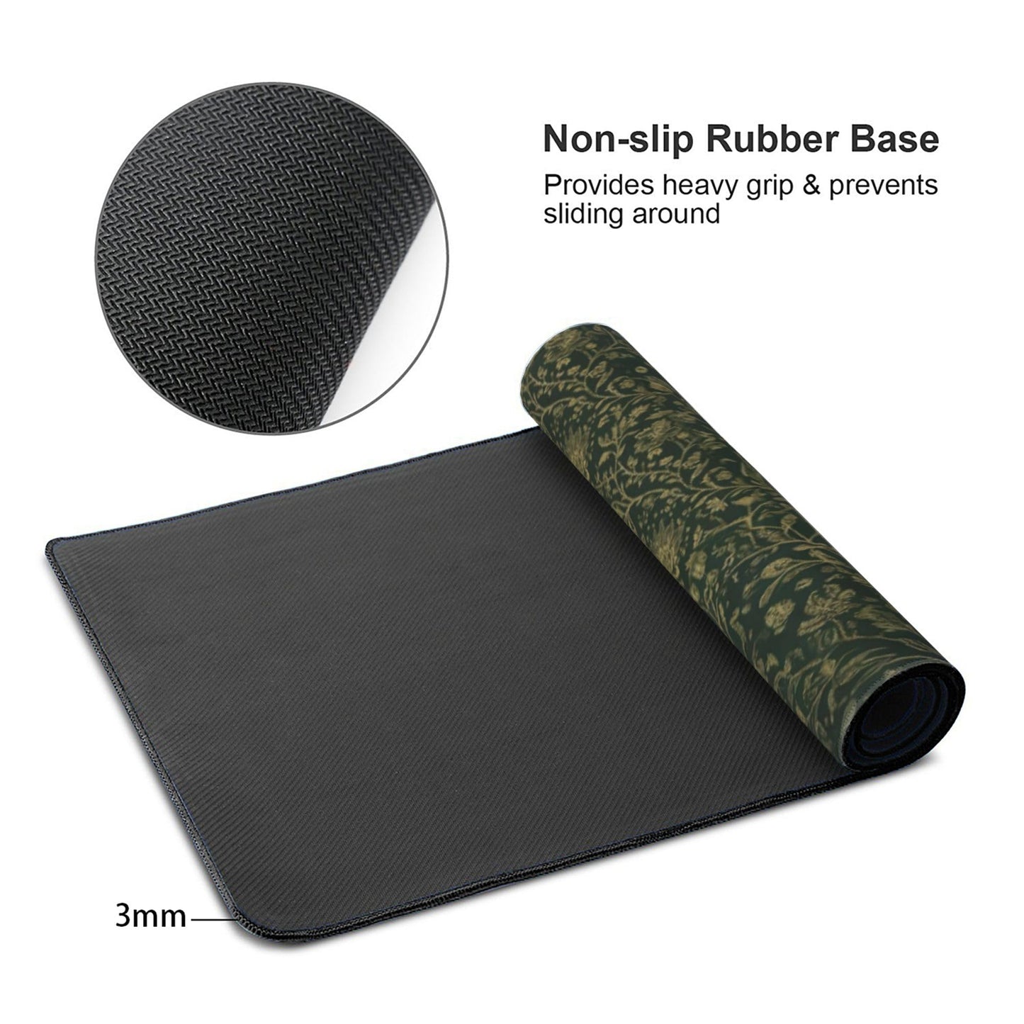 Dark Green Floral Desk Mat Gold Flowers XXL Large Desk Pad - Anti-Slip Stitched Edges Mouse Pad for Women, Office & Home, Extra Big Computer Keyboard Mat for Desktop, Aesthetic Office Decor