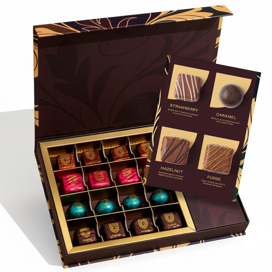 Gourmet Chocolate Gift Box | Easter Assorted Chocolate Box with Strawberry, Caramel, Hazelnut & Fudge Flavors | Premium Candy Gift Set for Holiday. 16 pcs.