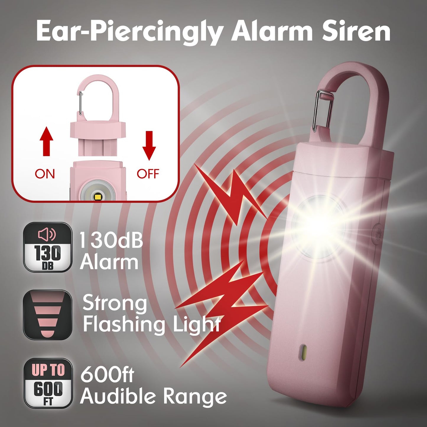 Rechargeable Personal Alarms for Women - Birthday Valentine's Day Gifts for Women, Stocking Stuffers for Teen Girl, Daughter, Safety Keychain Flashlight, Siren Alarm, Travel College Essentials (Pink)