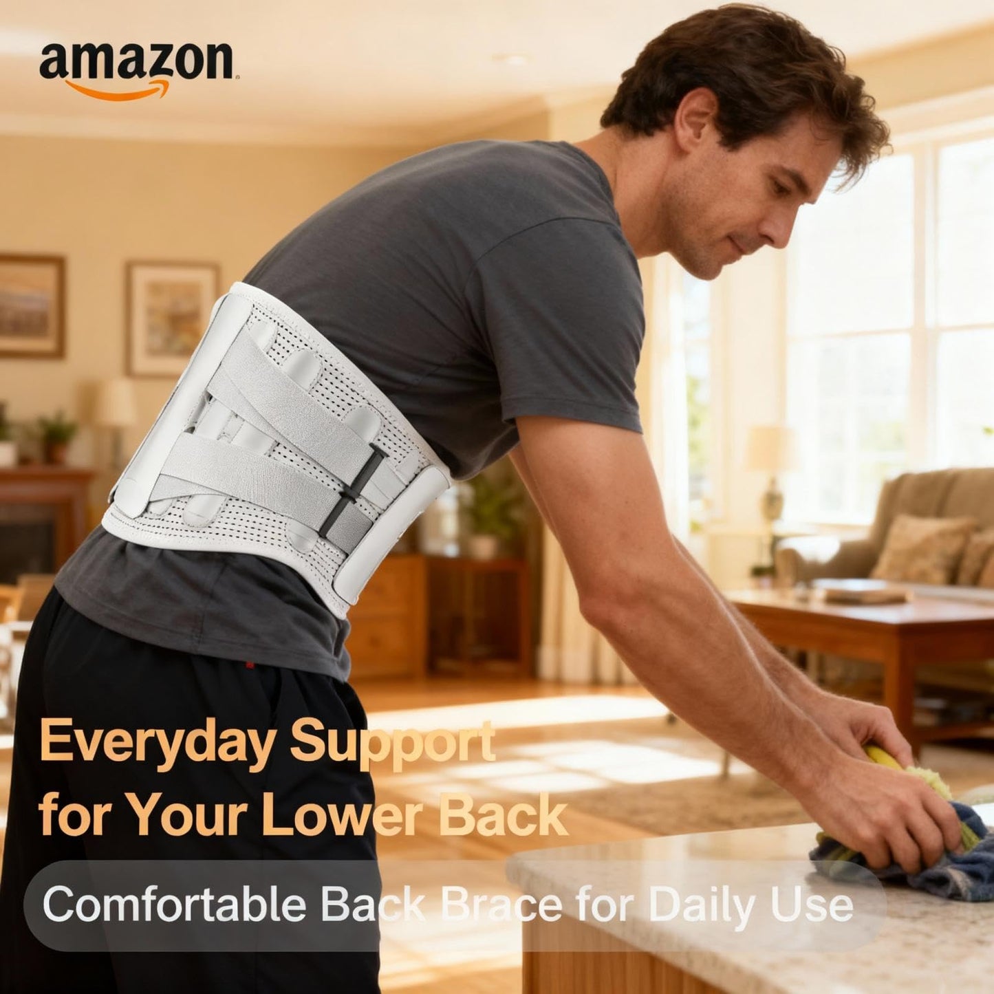Sohveta Lower Back Support Brace for Pain – Adjustable Lumbar Belt with 5 Steel Supports, Breathable Waist Support for Men & Women, Everyday Comfort, Gift Box (Gray)