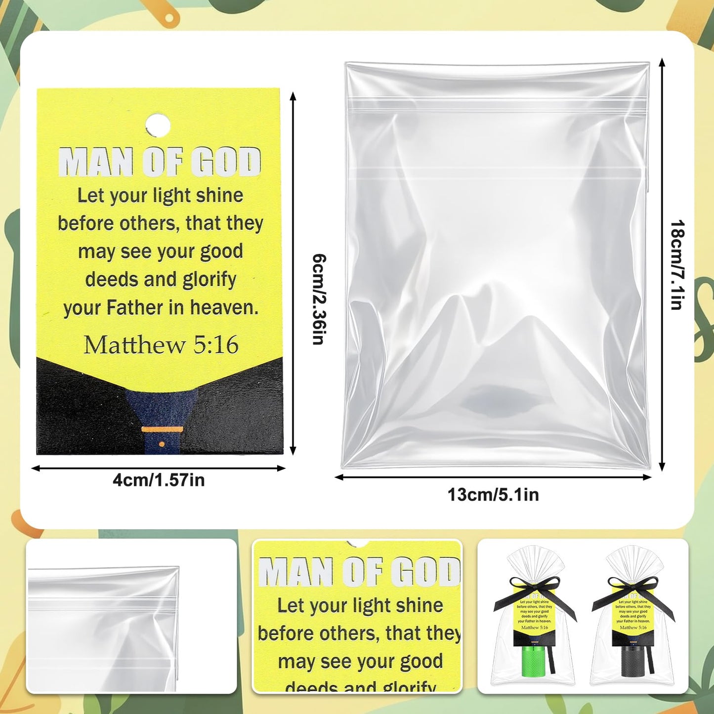 VIHOSE 100 Sets Christian Gifts for Men Church Flashlights Bulk Man of God Small 3.37 in Aluminum Pocket Flashlight with Bible Verse Cards, Ribbon, Bags for Father Man Church Events Ministry (Classic)