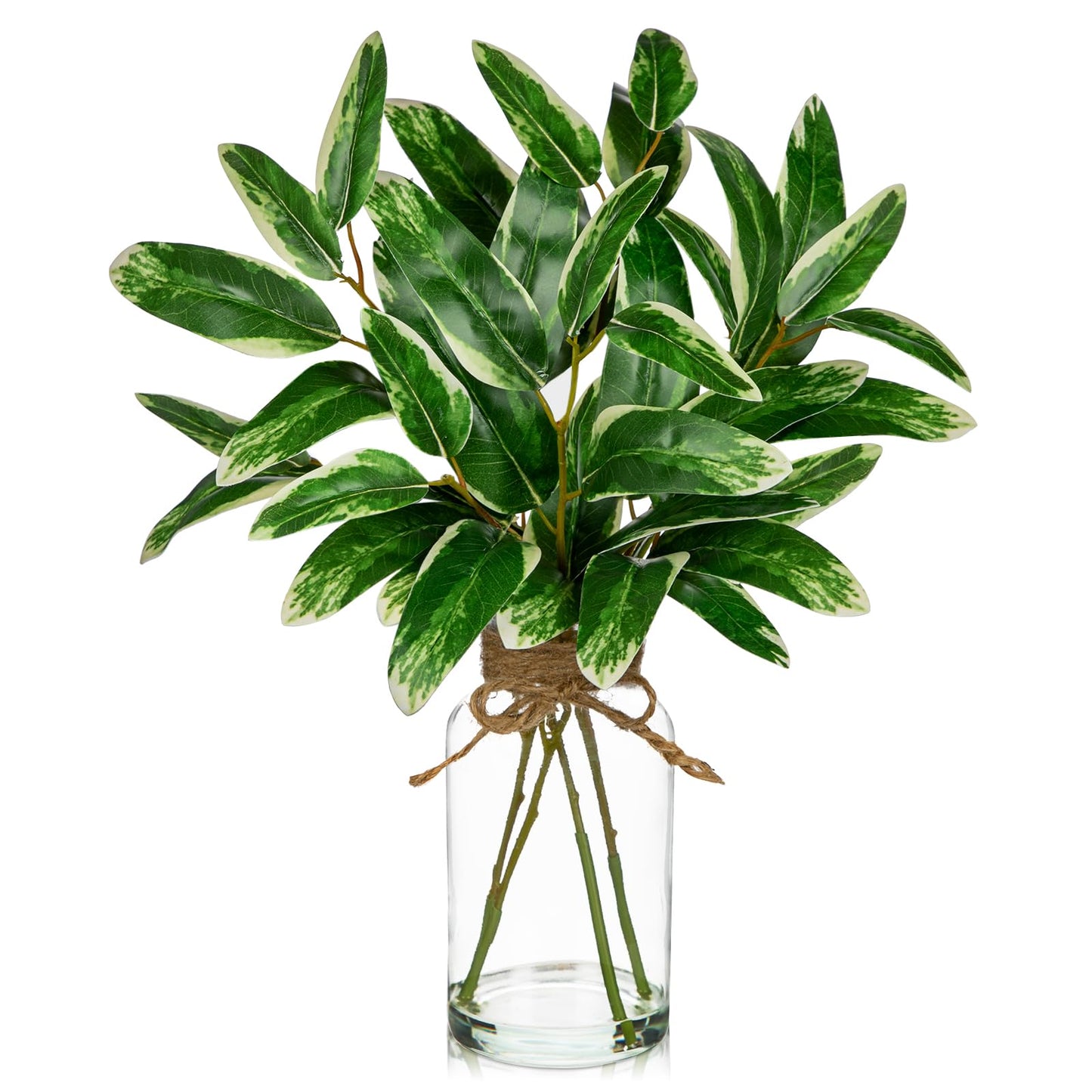 Artificial Eucalyptus Stems in Glass Vase with Faux Water, 13.8" Faux Plants Indoor Small Desk Plant, Silk Greenery Artificial Plants Indoor for Home Office Farmhouse Wedding Centerpiece Table Décor
