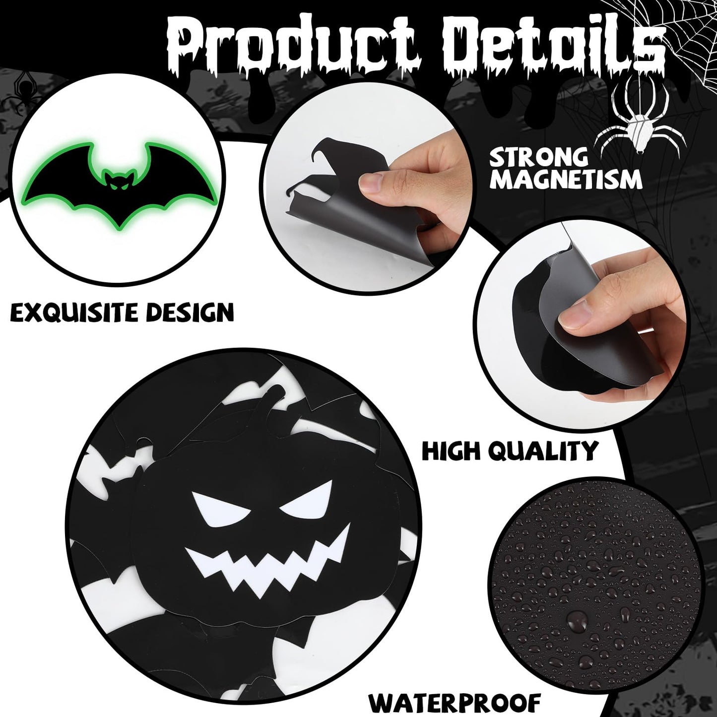 Lonfliness 45Pcs Halloween Garage Magnets Door Decorations Happy Halloween Reflective Black Bat Magnetic Refrigerator Stickers Holiday Magnet Large Decals for Halloweens Outdoor Funny Car Party Decor
