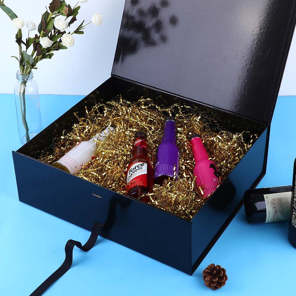 GoooodGift Black Extra Large Gift Box 16x14x5.3 Inches,Gift Box with Lid Magnetic Closure, Groomsman Proposal Box, Rectangle Collapsible Gift Boxes for Large Gifts (Matte Black)