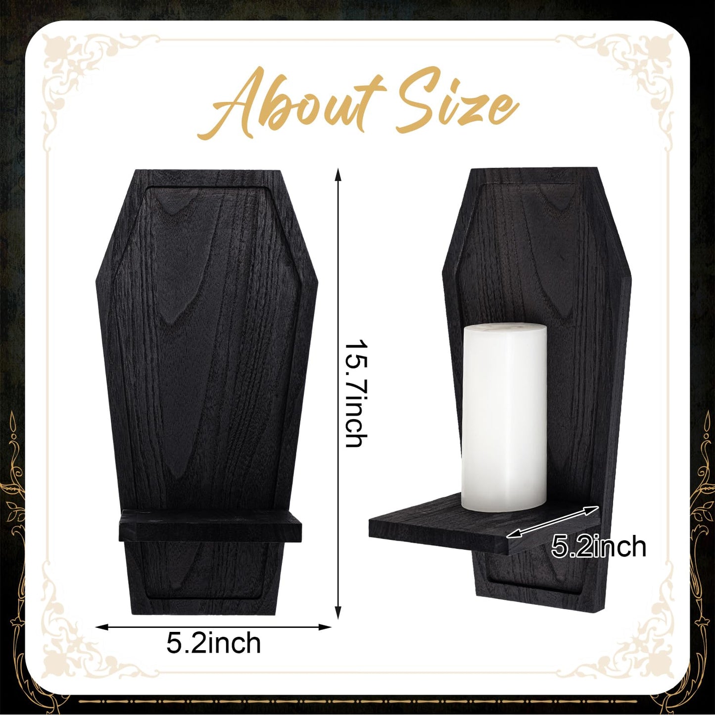 LemonRoad Set of 2 Gothic Wall Sconce Candle Holder Halloween Coffin Goth Decor Wall Mount Shelf Wooden Black Decorations for Bedroom Living Room Bathroom Home Dining Room Office Spooky Gifts
