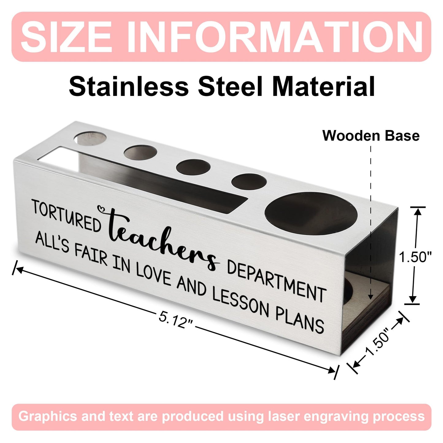 Funny Teacher Pencil Holder Desk Organizer, Tortured Teachers Department Quote, Appreciation Gift for Women Men, Stainless Steel Office Supply Caddy for Classroom Decor, Laser Engraved - FBA399
