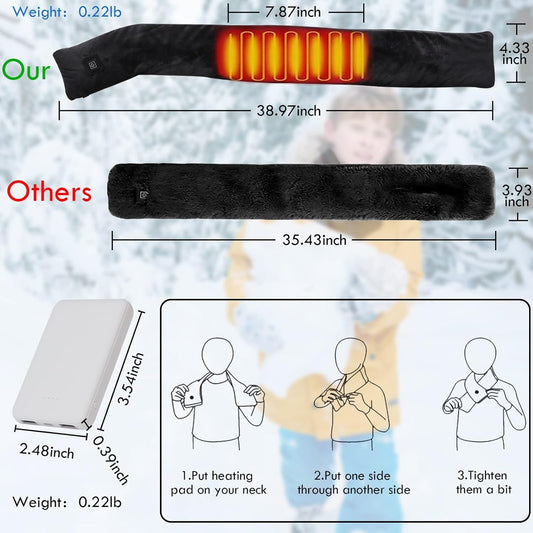 Neck Heating Pad Heated Scarf Rechargeable,Heating Pad for Neck Pain &Stiffness Relief,Heated Neck wrap Warmer with 7000mAh Power Bank,Cordless Thermal Neck Brace,Gifts for Women Men (Black)