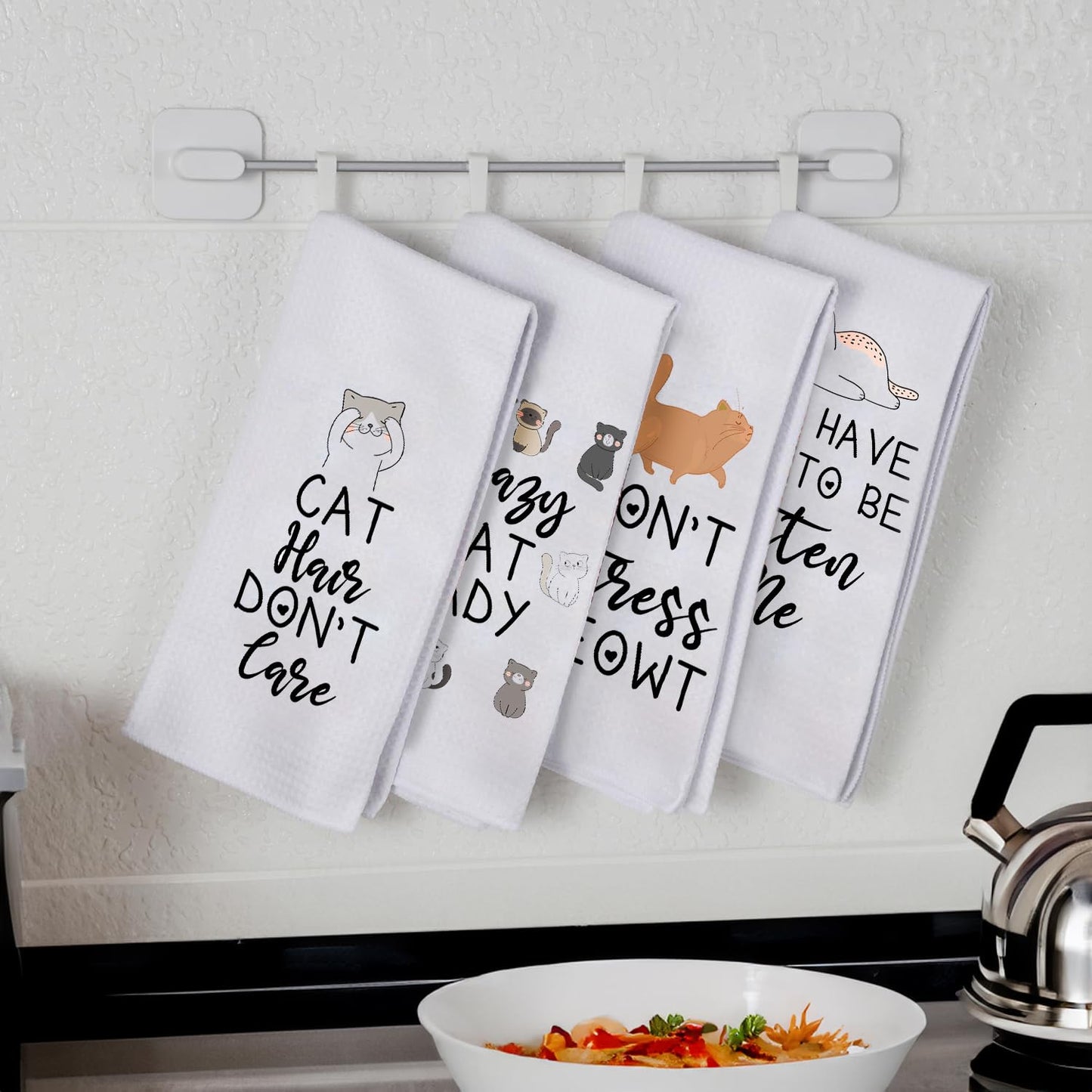 Vinjoy Funny Cat Puns Kitchen Dish Towels Set of 4 – Microfiber Waffle Tea Towels – Housewarming Gifts, Cat Lady Kitchen Gifts, Decorative and Functional Funny Towels for Home, Wedding, Secret Santa