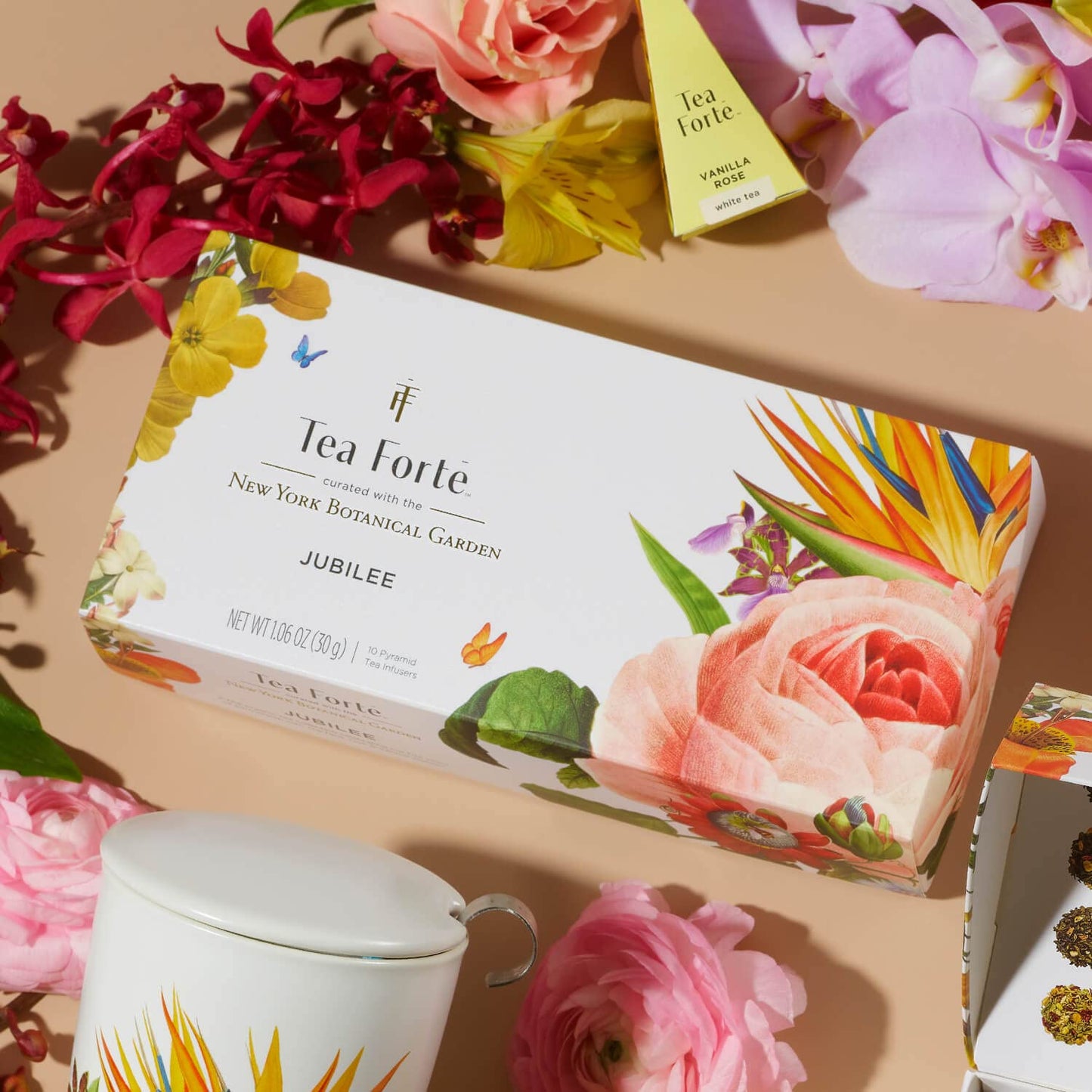 Tea Forte Premium Petite Presentation Box Gift Set Sampler, 10 Count, 2 of Each Blend Individually Wrapped Handcrafted Pyramid Infuser Bags, Jubilee Tea