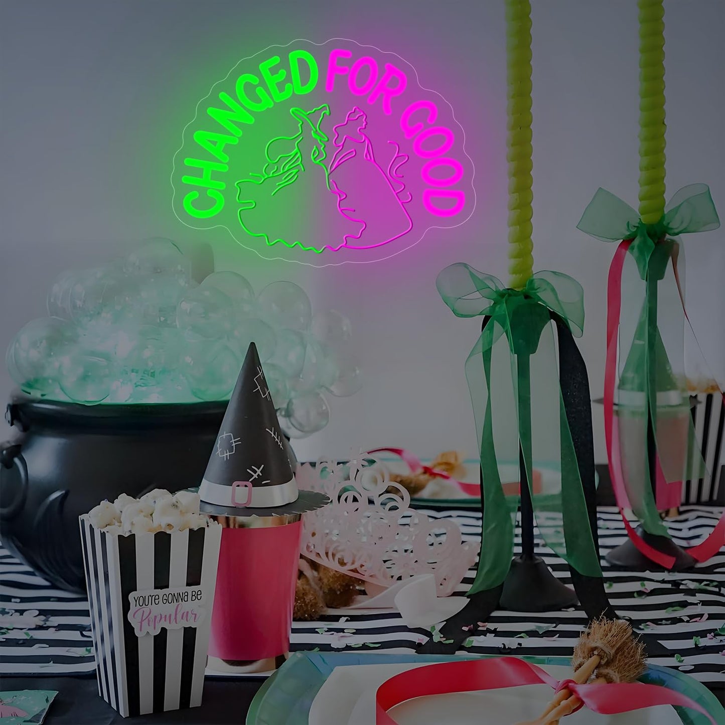 Changed for good Neon Signs Witch Magic Movie Neon Sign Change for Good Neon Sign for Wall Decor Green Pink Christmas Gifts for Fans Party Wall Decor