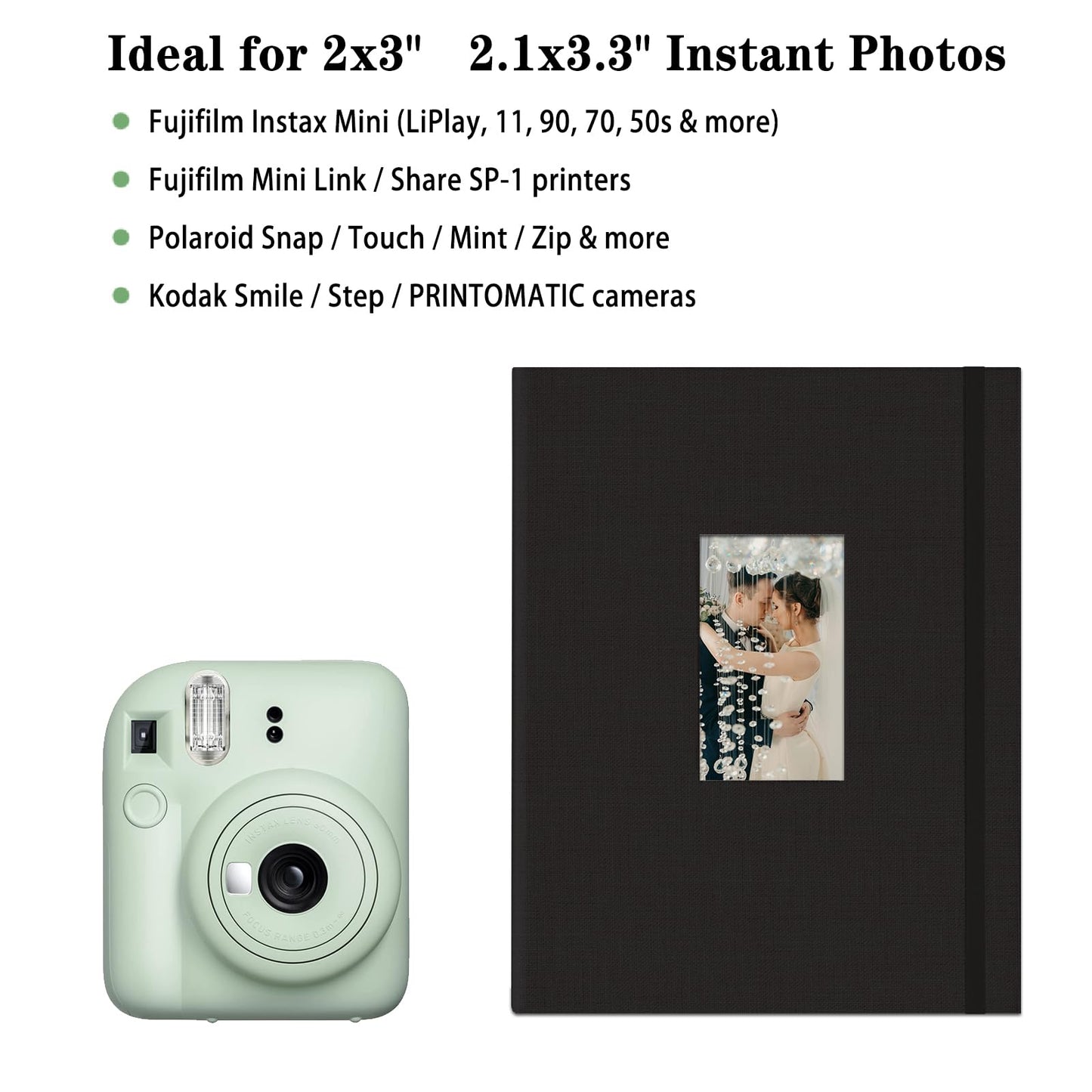 Mini Instax Photo Album 208 Photos 2x3 Inch Pictures Book for Fujifilm Polaroid Instant Camera, Linen Hardcover Polaroid Book for Photos Travel Family Anniversaries Baby Vacations Black 1 Pack