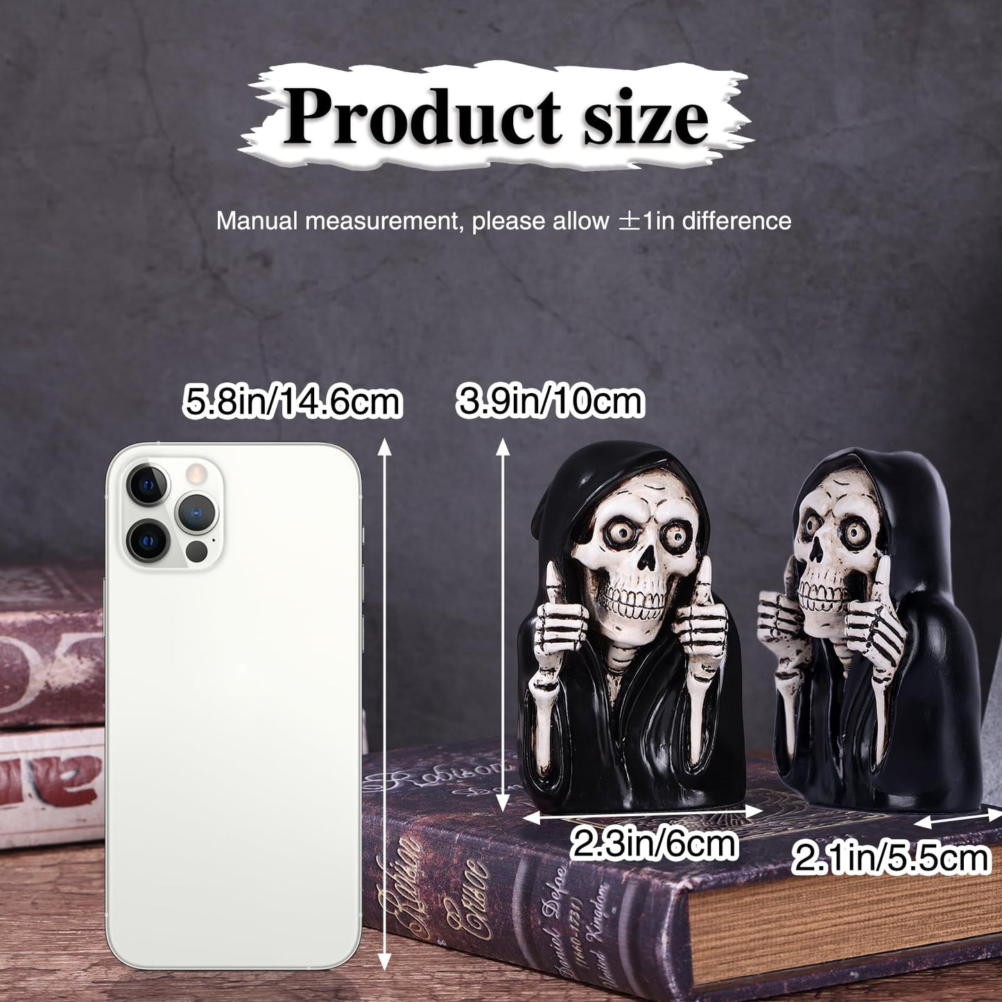 Funny Skeleton Figurine- 3.9inch Gothic Grim Reaper Skeleton Knick Knacks,Thumbs Up Mini Skull Figurines,Resin Punk Halloween Home Decor Statue,Retro Death Figurine Dark Humor Gifts for Women