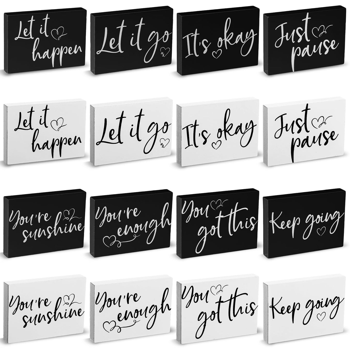Novabright 16 Pcs Mental Health Desk Decor Mini Mental Health Table Signs Bulk Inspirational Office Desk Decor Positive Motivational Gifts Coffee Corner Decorations for Classroom Bedroom(White,Black)