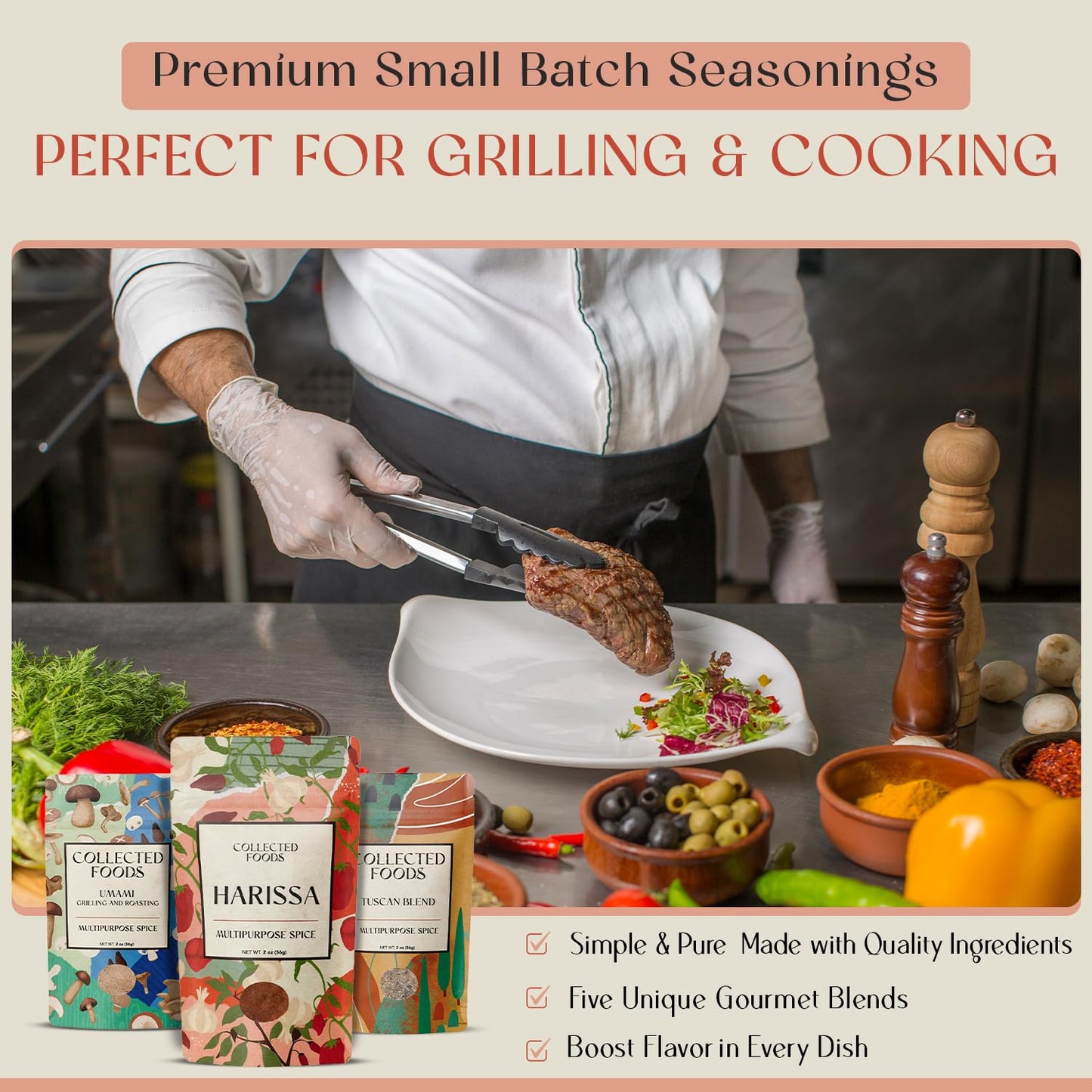 BBQ Rub Gift Set - 5 Spices Gift Set in Premium Box - Great Grilling Gift for Mother's Day, Father's Day, Birthday, Men, Women - Unique Barbecue Seasonings Gourmet Spice Set of 5: Bacon Salt, Harissa, Umami Mushroom Powder, Coffee Rub, Tuscan Grill