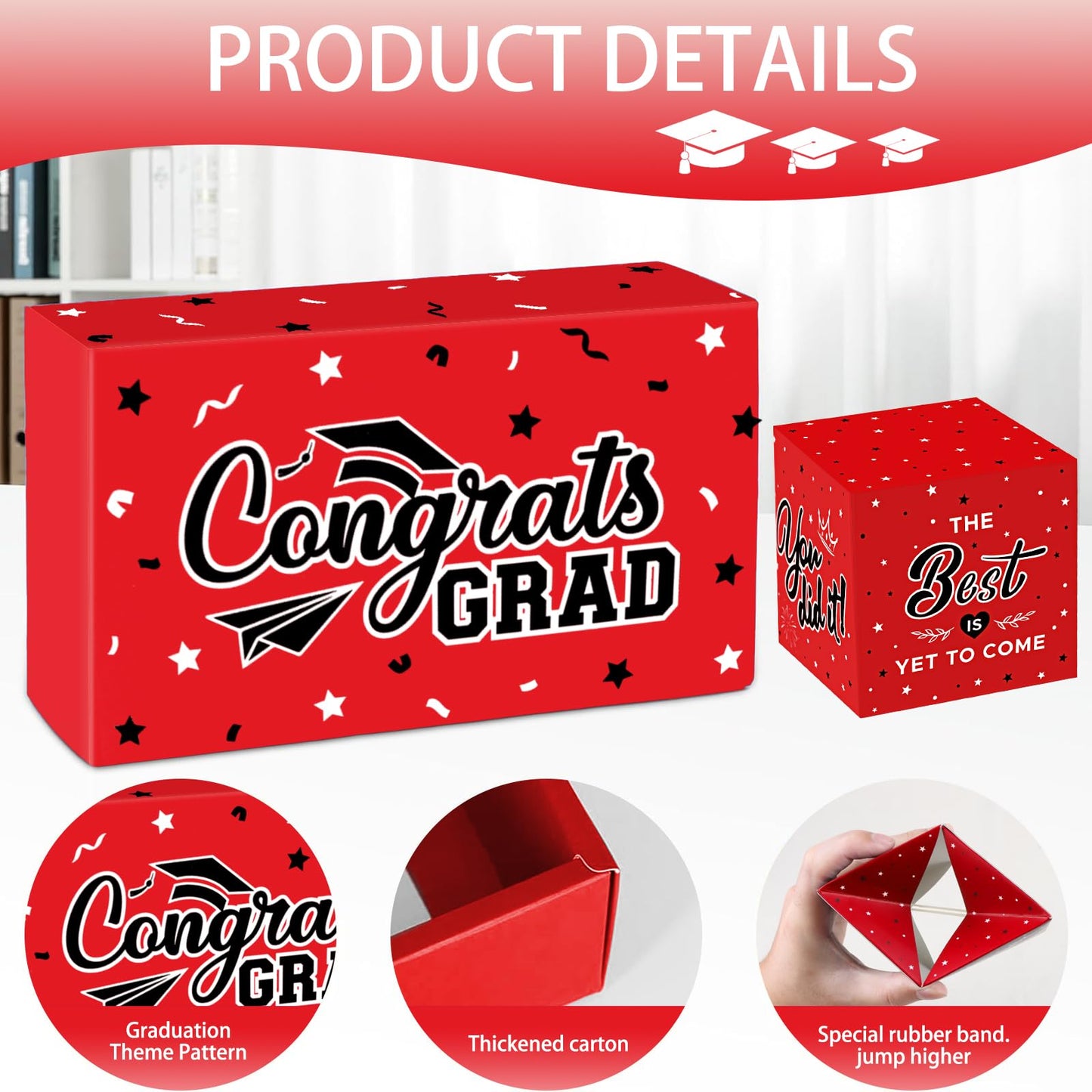 WenmthG 2026 Graduation Surprise Gift Box Explosion for Money - 10 Pcs Grad Pop Out Folding Bounce Money Gift Box with Confetti - Cash Gift Idea for Grad - Graduation Money Bank Party Supply (Red)