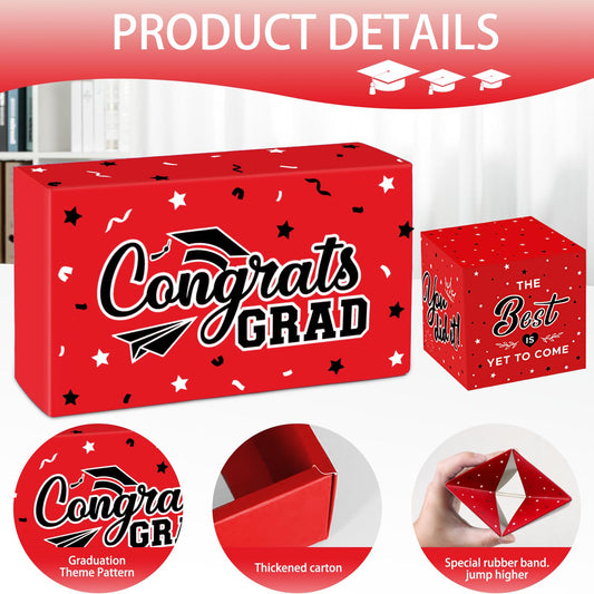 WenmthG 2026 Graduation Surprise Gift Box Explosion for Money - 10 Pcs Grad Pop Out Folding Bounce Money Gift Box with Confetti - Cash Gift Idea for Grad - Graduation Money Bank Party Supply (Red)