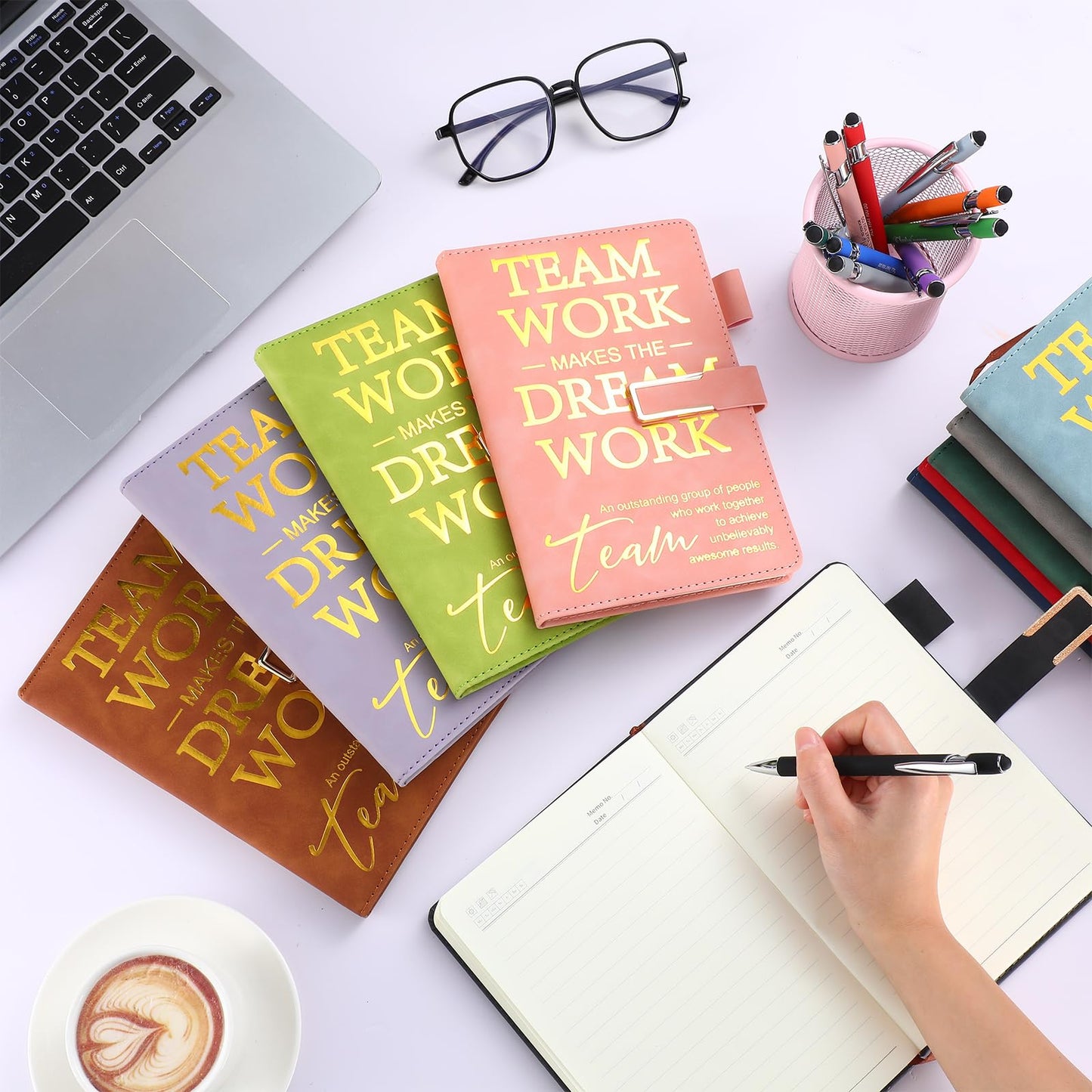 Chuangdi 20 Pcs/10 Sets Team Employee Appreciation Gift Bulk Teacher Nurse Week Gifts A5 Leather Inspirational Notebook and Metal Ballpoint Pen for Social Worker Secretary Coworker Staff(Multicolor)