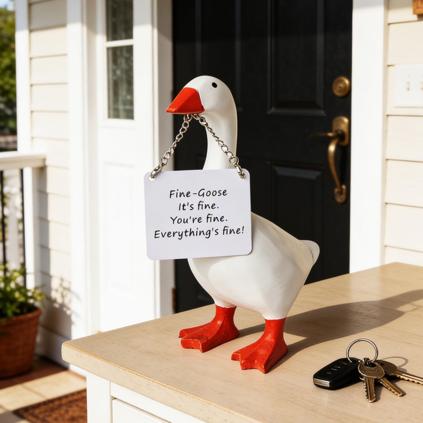 Magnetic Desk Goose Key Holder 7 Inch, Emotional Support Desktop Mini Goose Resin Statue, Cute Home Decor, Office Table Desk Duck Sculpture, Bedroom Decor Housewarming Gift for Friends and Family