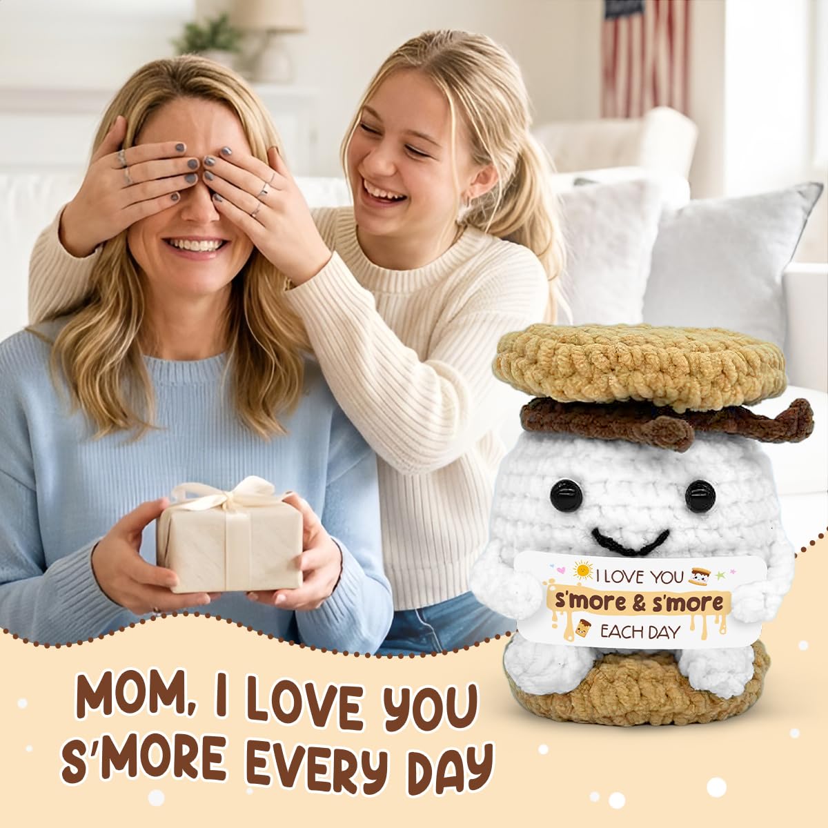 Tiny Detalles Smore Crochet for Mom from Daughter, Son, Wedding for Couple, Him Her, Cute I Love You Smore Gift for Friends & Family, Birthday, Valentine’s Day Gift Ideas