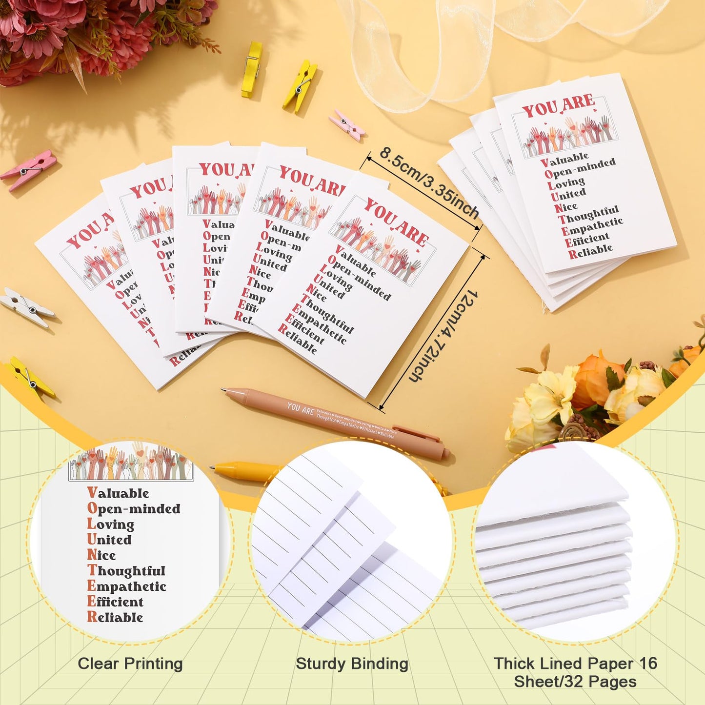 Eaasty 15 Sets Volunteer Appreciation Gifts Sets Ballpoint Pens Bulk Inspirational Notebooks with Bags for Social Volunteer Appreciation Month Employee Supplies