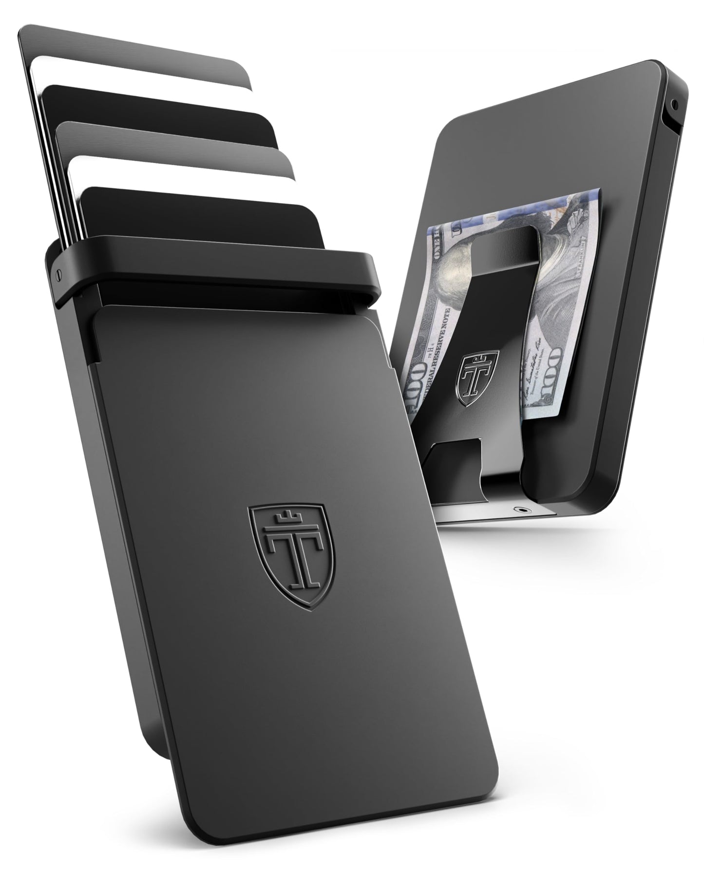 TRAVANDO SLYDE Aluminum Card Holder - RFID Blocking Slim Wallet for Men with Money Clip – Holds Up to 6 Cards – RFID Protected Credit Card Mens Wallet (5-6 Cards)