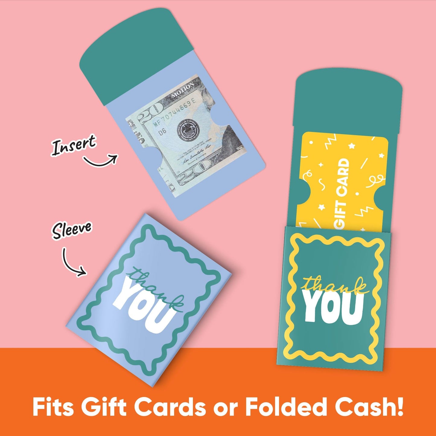 Big Dot of Happiness Assorted Wavy Colorful Thank You Gift Card Holders with Envelopes, Cash Money Holders and Gift Card Sleeves, Retro Stationery Nifty Gifty Pack - Set of 8