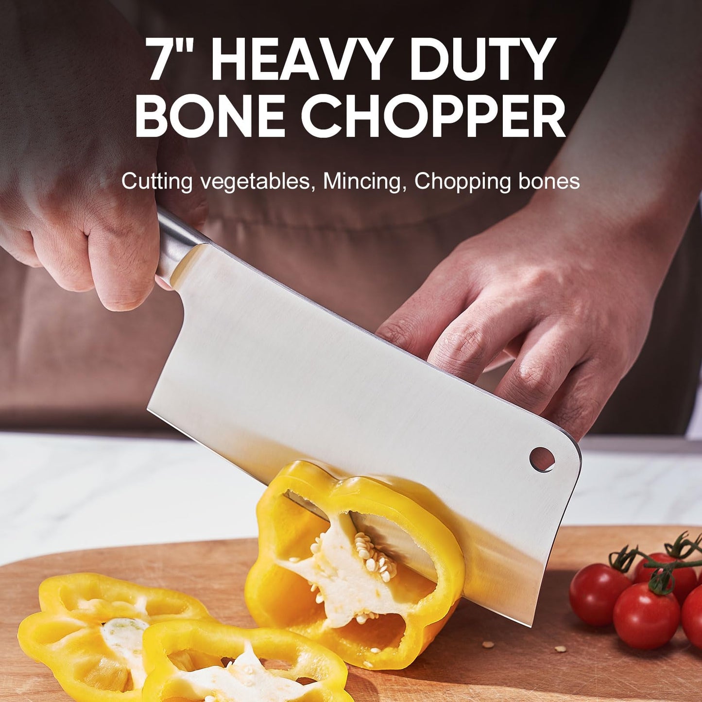 Topfeel Butcher Knife Meat Cleaver Set 3Pcs-7" Heavy Duty Bone Chopper& 7" Santoku Knife& 5" Utility Knife, German Stainless Steel Chef Knives Set for Kitchen Home Gift