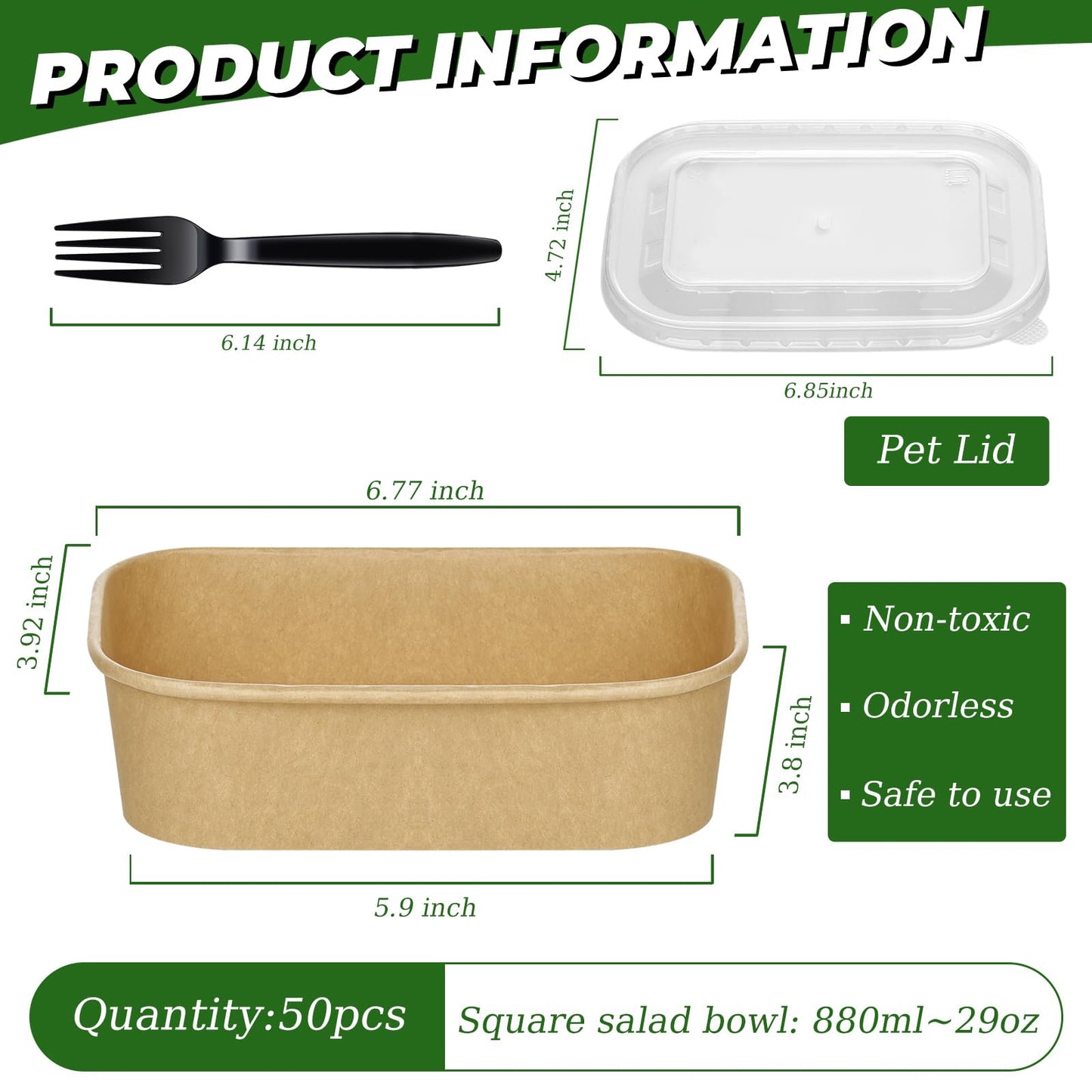 50-Pack 29oz Disposable Kraft Paper Bowls【with Lids and Forks】,Meal Prep Containers Disposable Togo Food Deli Containers for Restaurant Supplies Take Out Containers, Microwave Safe for Hot/Cold Food