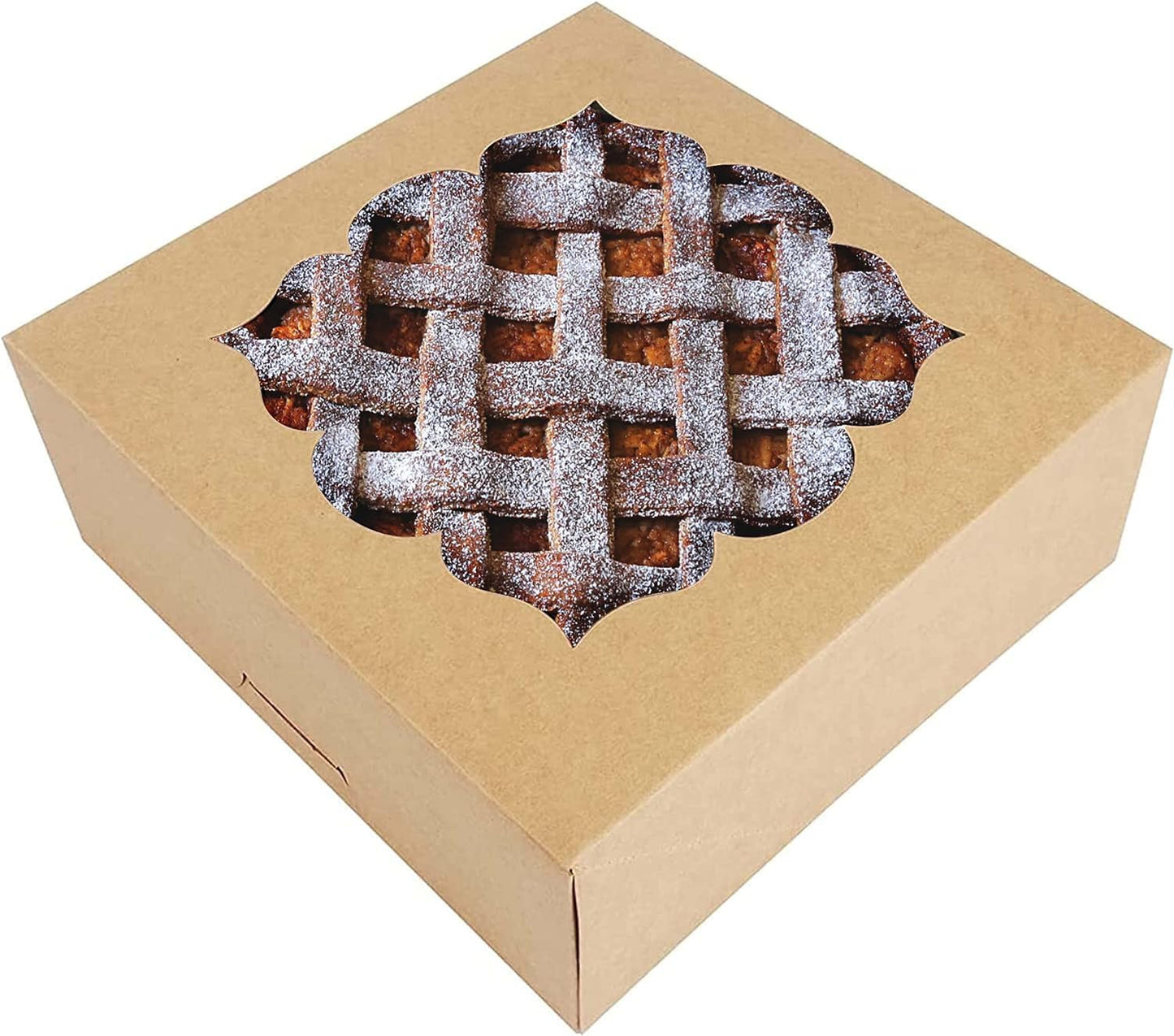 NPLUX 20 Pack Pie Boxes 10x10x3inch Bakery Boxes with Window Dessert Pastry Boxes Pie Boxes 10 inch for Pies Cheesecake and Chocolate Covered Strawberries,Mothers Day Party Favors(Brown)