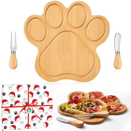 Ziliny Dog Paw Charcuterie Board Gift Set with Knives, Paw Print Cutting Board Dog Lovers Gifts for Women Wooden Puppy Platter for Christmas Housewarming Pet Lover Kitchen