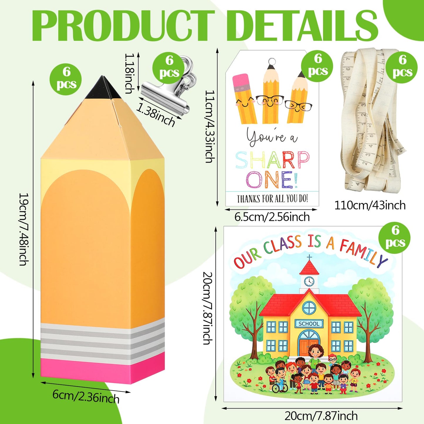 Gueevin 6 Set End of Year Gift Pencil Gift Boxes with Our Class Is a Family Greeting Cards Teacher Appreciation Pencil Treat Boxes for Graduation Party Favor Supplies