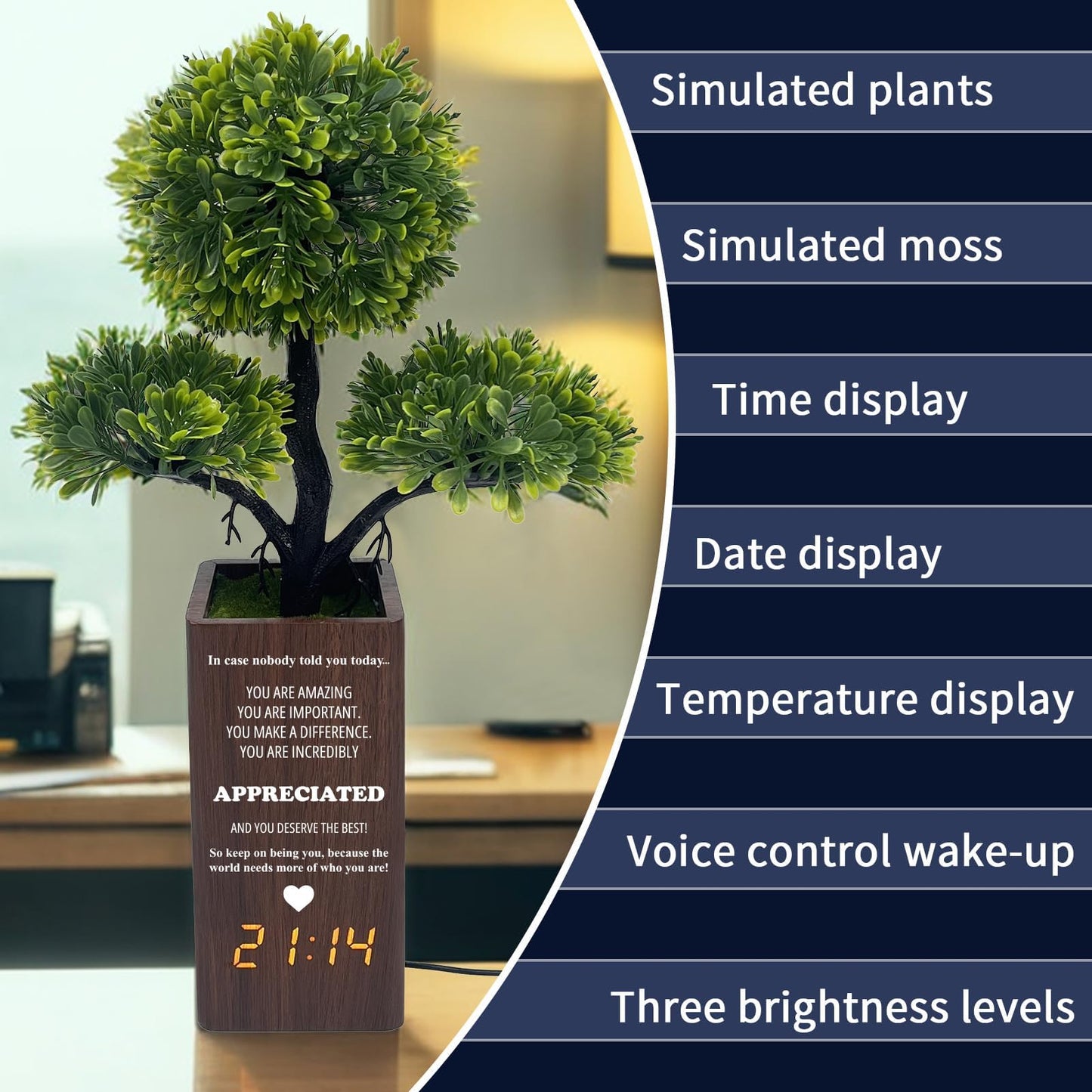 jewmaw Fake Plant Table Clock Digital Alarm, Decorative Electronic Clock, Funny Office Desk Sign for Bedroom Living Room Decor-Gift for Colleagues, Family &Friends