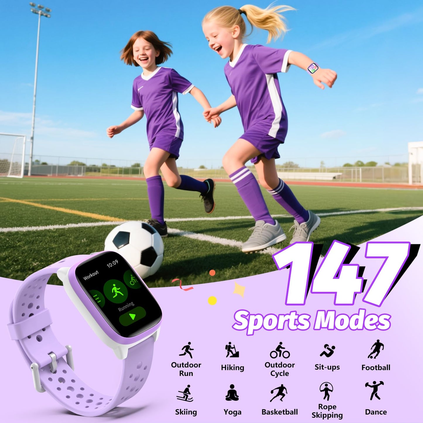 meoonley Kids Watch with 140 Sports Modes, 1.5" Kids Fitness Tracker, Girls Smart Watch, No APP/Phone Required, Sleep Monitor, Heart Rate, Puzzle Games, IP68 Waterproof,Gifts for Girls Teens Aged 6-15