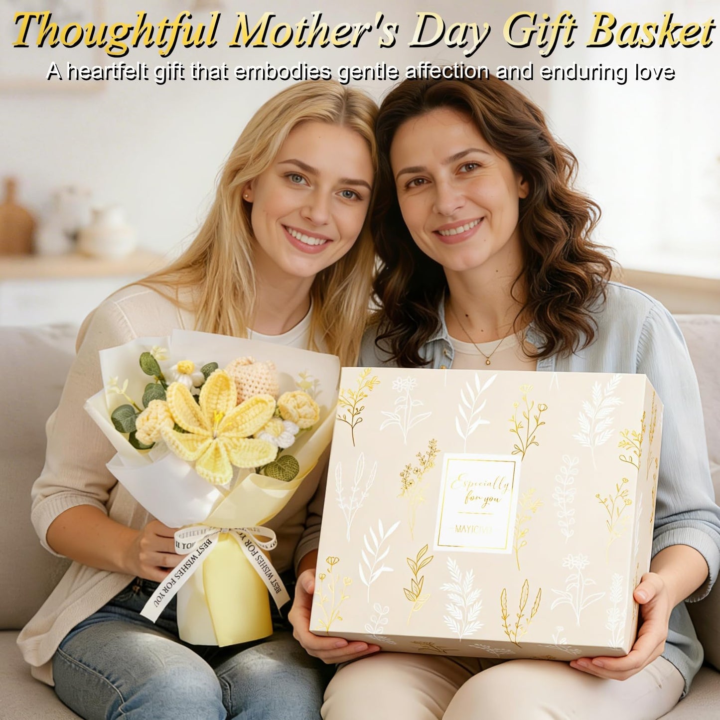 Mothers Day Birthday Gifts for Women Self Care Package Get Well Soon Gift Baskets, Thinking of You Sympathy Spa Gift Set w/ Crochet Flower Bouquet, Unique Gifts for Women Mom Sister Grandma Friends