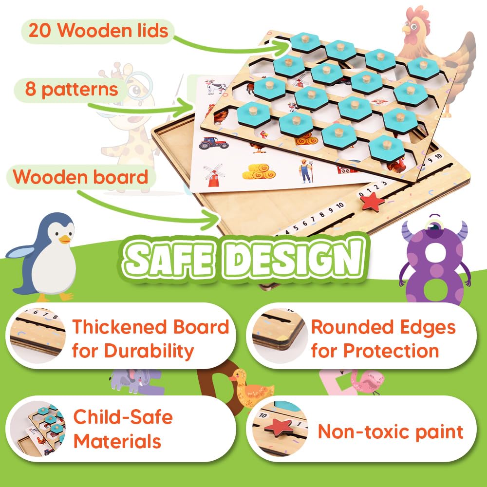 KidSweeties Memory Game Box, Wooden Matching Games for Toddlers 3-8, toddler travel toys, roadtrip essentials for kids, Airplane/Car/Camping Activity, Ideal Christmas, Birthday Gifts (Basic)