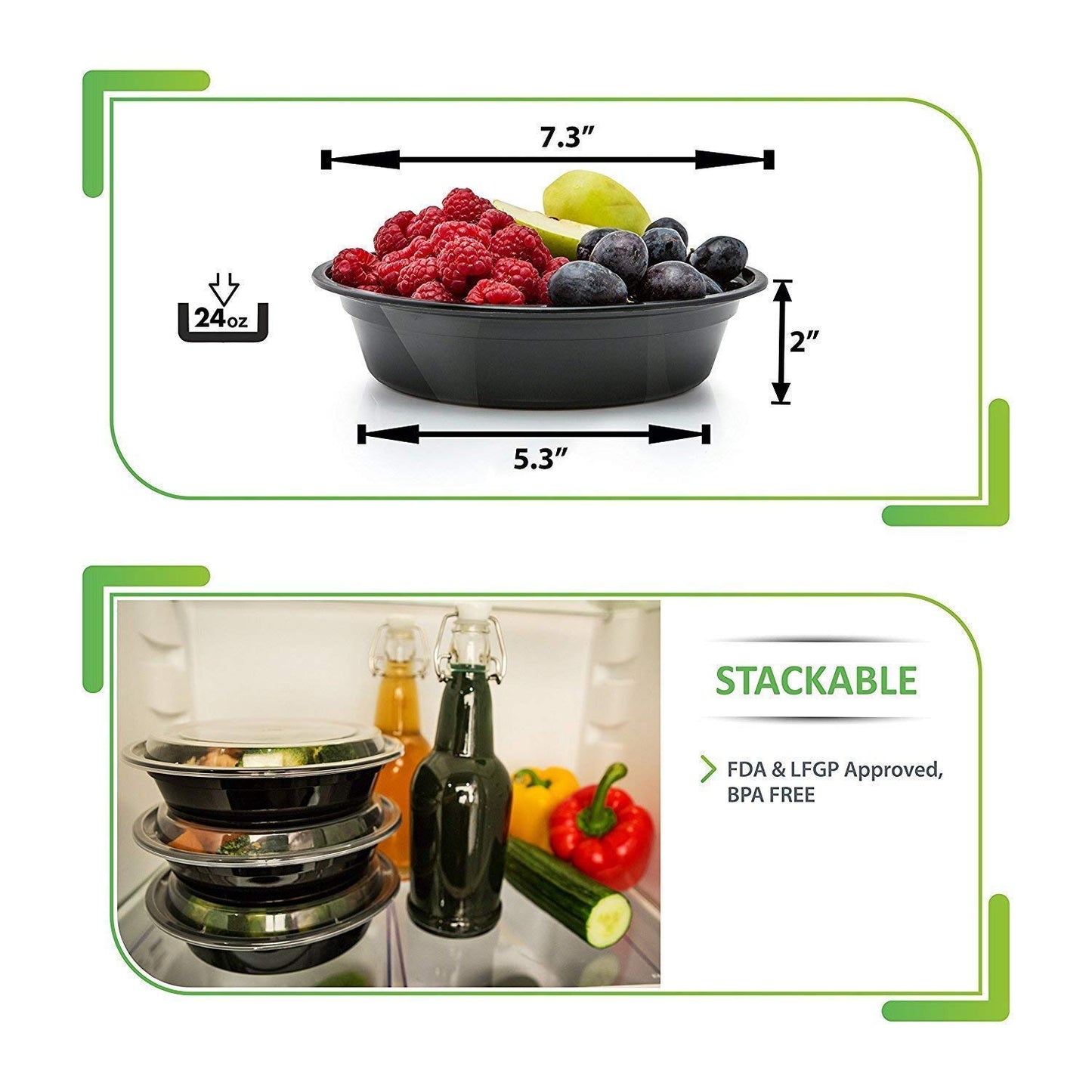 Prep Naturals Meal Prep Containers - Dishwasher-Safe Plastic Bowls with Lids - Freezer & Microwave-Safe Food Storage Containers with Lids - Portion-Control Meal Prep Bowls - 30 Pack, 24 Oz, Black