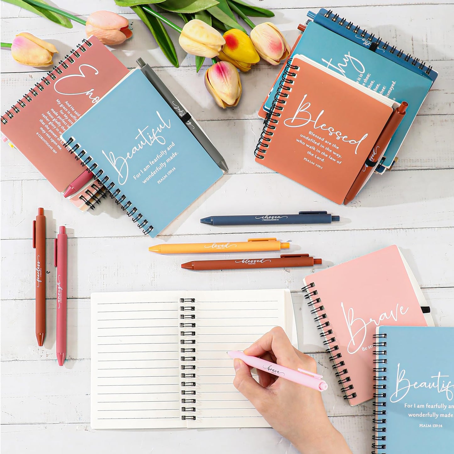 Kosiz 36 Sets Christian Gifts Bulk Inspirational Prayer Journals with Pens Gifts for Mother's Day A6 Spiral Bible Notebook Religious Gift for Women Men Church Members Bible Study Groups (Bright Color)
