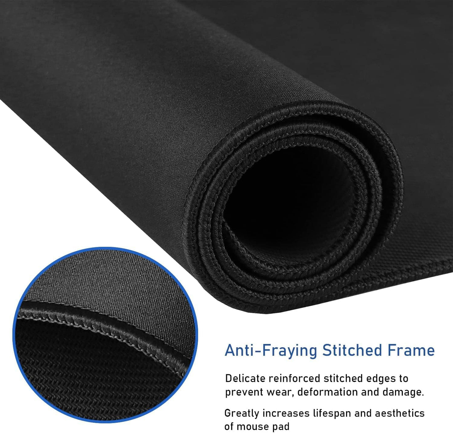 Gaming Mouse Pad, Large Desk Mouse Pad with Stitched Edges,(35.4X15.7In) Durable Non-Slip Natural Rubber Base, Waterproof Computer Keyboard Pad Mat for Esports Pros/Gamer/Desktop/Office/Home, Black