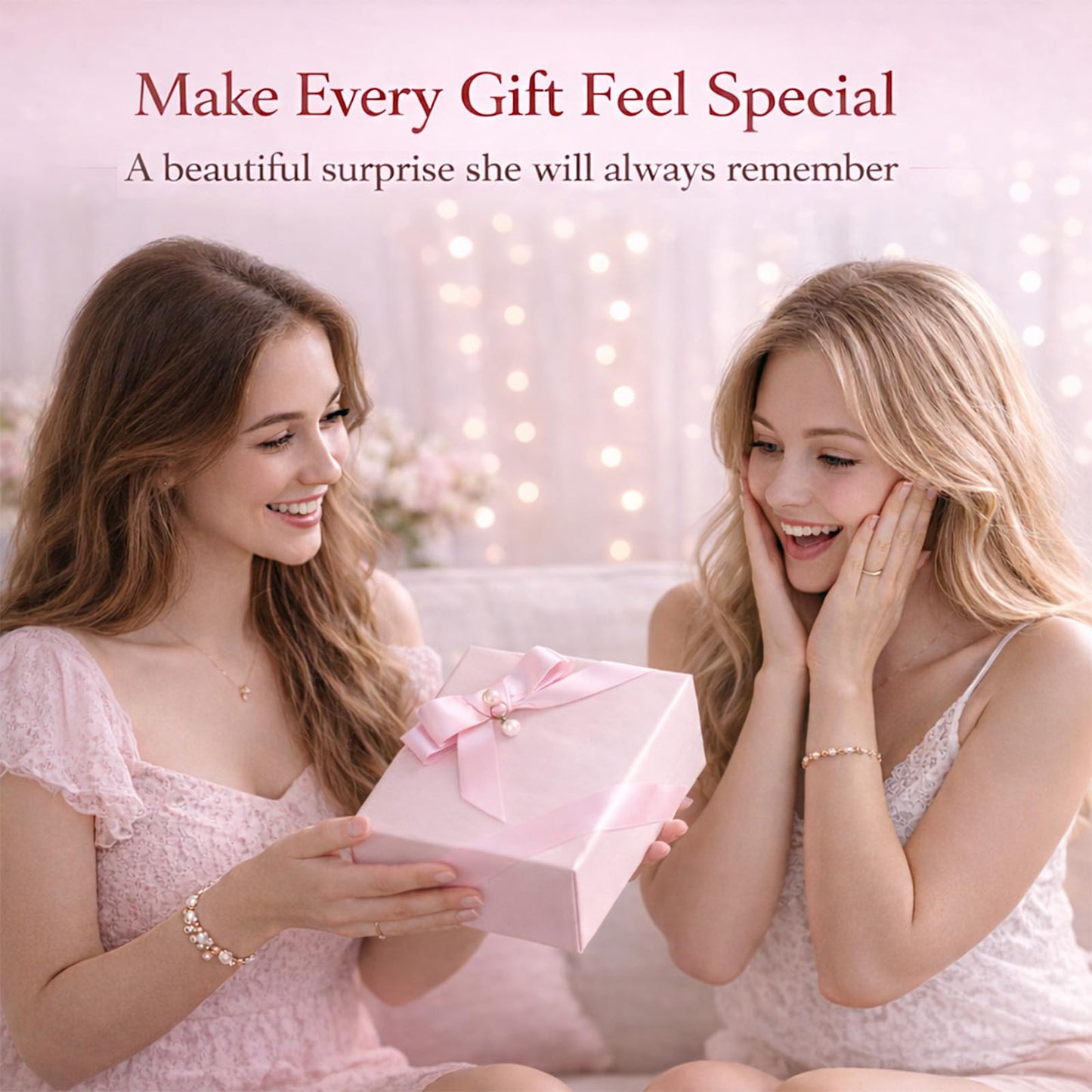 Elegant Small Pink Gift Box for Women with Lid & Accessories - Reusable Magnetic Closure Gift Presentation Set, Romantic and Beautiful Ready-to-Gift Box