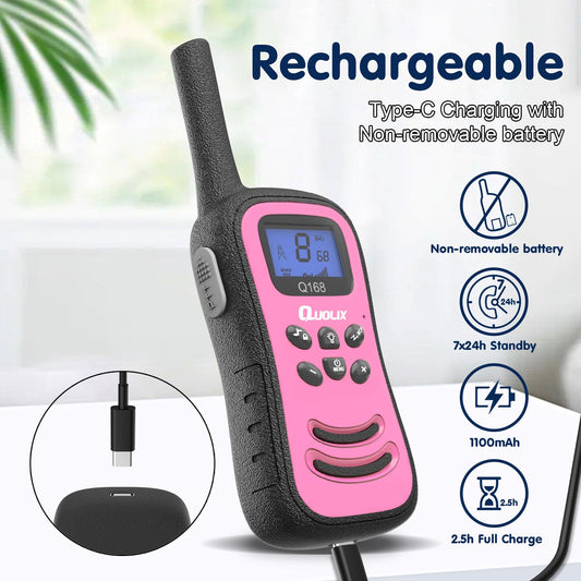 Walkie Talkies for Kids, Toys for Age 5-13 Girls LED Flashlight, VOX, Rechargeable, Easy to Use Kids Walkie Talkies, Christmas Birthday Gifts Indoor and Outdoor Toys (1Red1Purple)