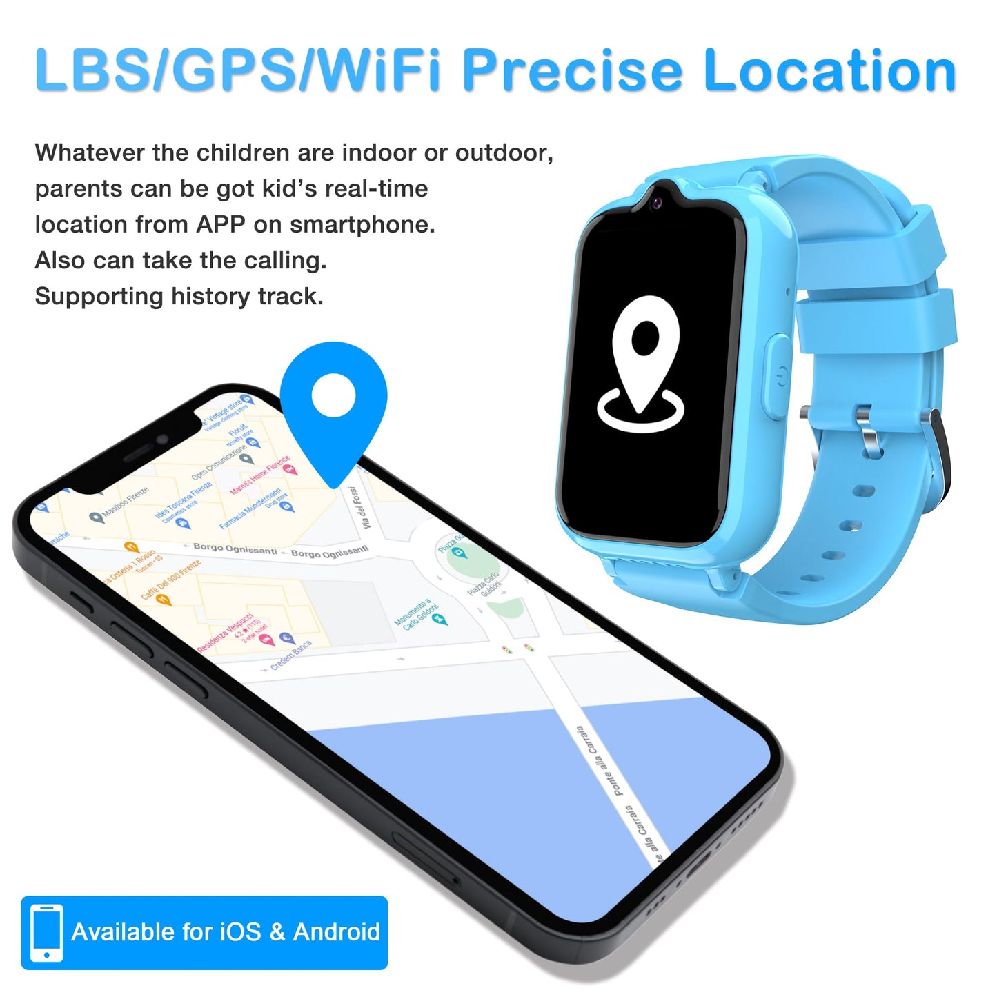 Toloso Kids Smart Watch Boys with GPS Tracker & Video Calling, Kid Cell Phone Watch Age 4-12, One-Key SOS Call Voice Chat Camera Alarm Calculator Pedometer GPS Tracker Gifts for Kids (Blue)