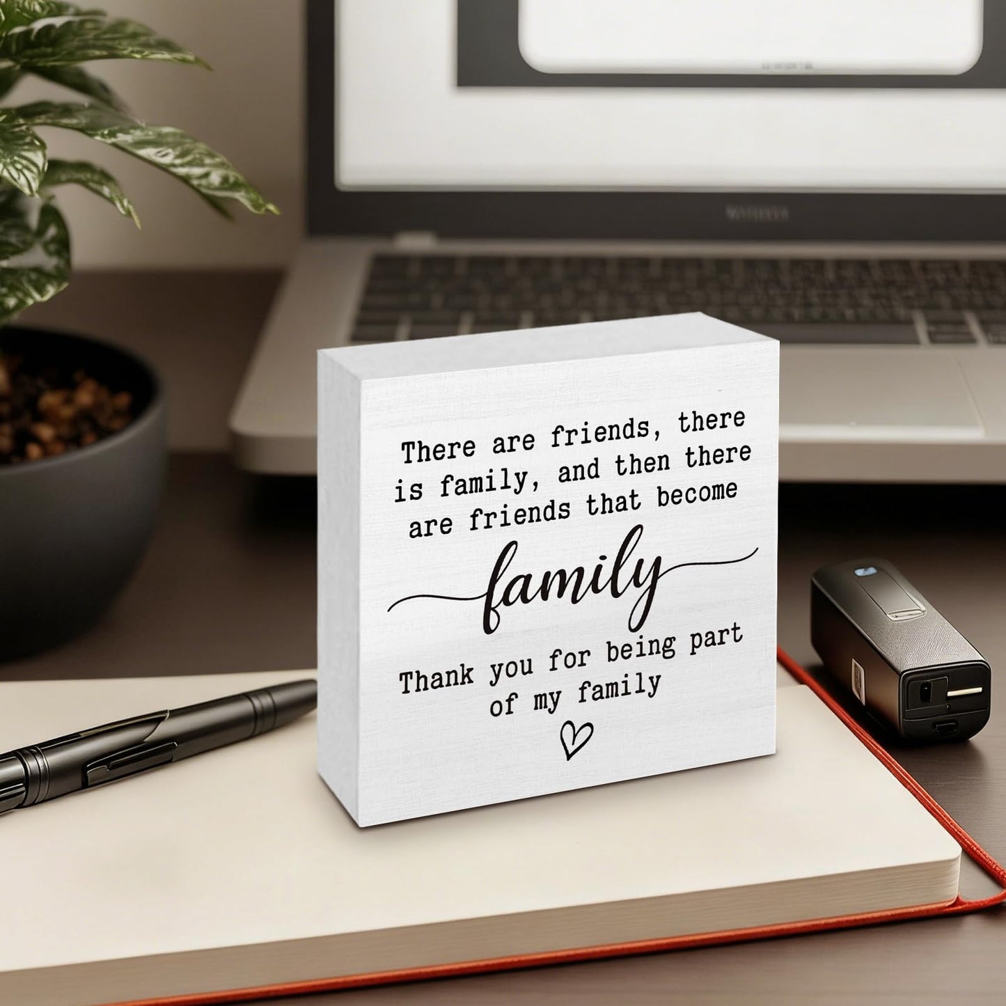GWOKPAAI Friendship Gifts Wooden Box Signs Desk Decor, Best Friends BFF Gifts, There Are Friends That Become Family Wooden Signs Desk Decorations for Home Bedroom Tabletop Shelf Wall, 5x5in