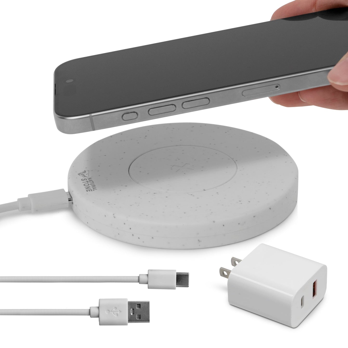 15W Fast Wireless Charger – Stone Wireless Charging Pad w/ 20W USB-C Adapter, LED Indicator, Overheat & Short Circuit Protection