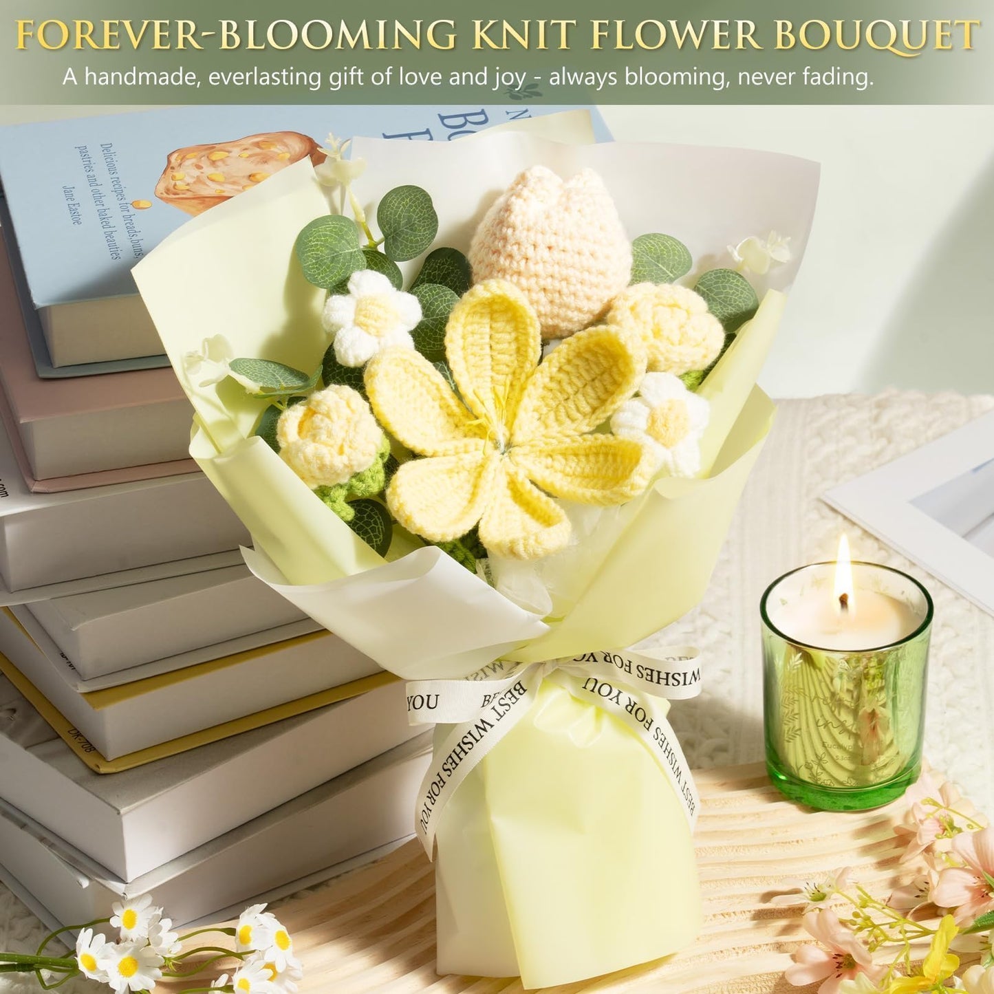 Mothers Day Birthday Gifts for Women Self Care Package Get Well Soon Gift Baskets, Thinking of You Sympathy Spa Gift Set w/ Crochet Flower Bouquet, Unique Gifts for Women Mom Sister Grandma Friends
