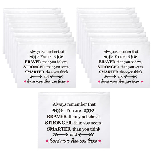 Reginary 50 Pcs Inspirational Gifts Bulk for Women Cosmetic Bag EVA Makeup Bag with Zipper for Birthday Employee Coworker Colleague Staff Encouragement Motivational Presents(You Are Braver)