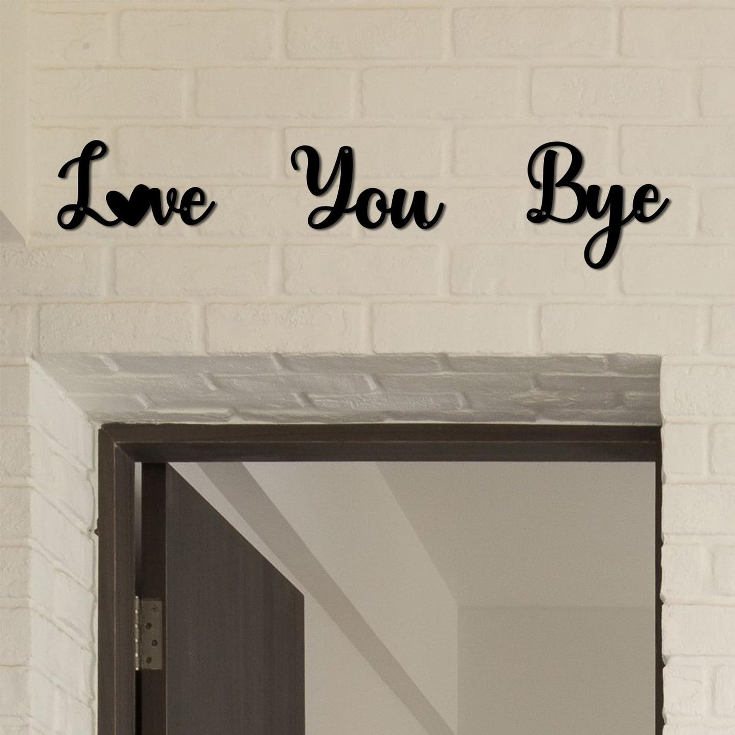 Pinetree Art Love You Bye Metal Signs Above Door for Home, Black Decorative Word Art, Modern Rustic Farmhouse Wall Sculptures for Hallway Entryway - Gifts for Family (Black 3)