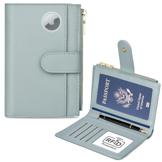 ZENTREON Passport Holder for Travel, Leather Passport Wallet with Airtag Slot, RFID Blocking Travel Wallet for Women Men, Passport Cover with Air Ticket Card Cash Coin Pocket, Travel Essentials Gift