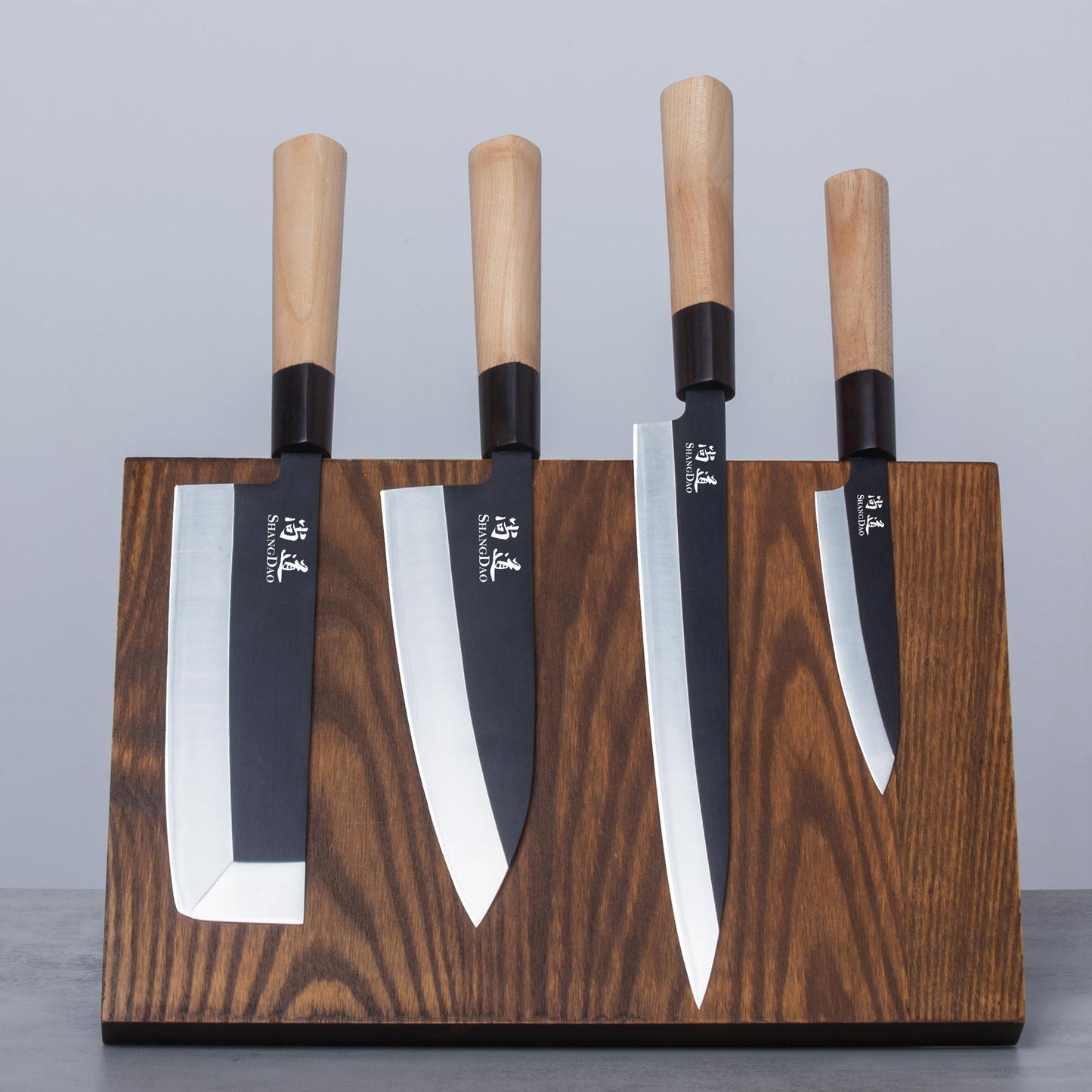 SHANGDAO Japanese Kitchen Chef Set Of 4 Knives Set Sushi Knife Set, Nakiri-Yanagiba-Deba-Utility Kitchen Knife,Fish Slicing Filleting Knife Sets, German Steel