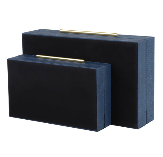 HofferRuffer Faux Leather Decorative Boxes Set of 2, Large Nesting Keepsake Box Accessory Organizer Jewelry Organizer with Hinged Lid, Stacking Storage Box Container for Home or Office (Navy Blue)